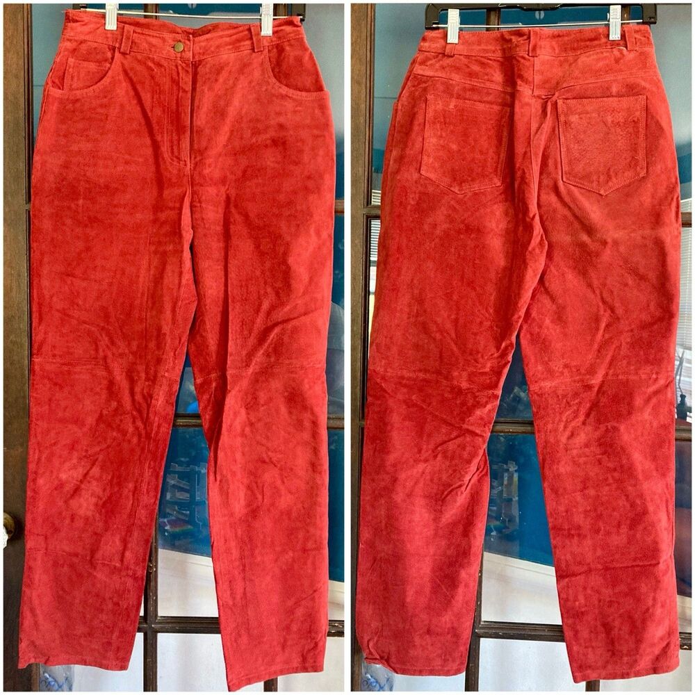 1990s Y2k Brick Red Burgundy Suede Jeans Pants Five Pocket Metrostyle Clubbing